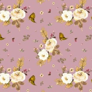 4" Gold and Ivory Florals - Winter Mauve