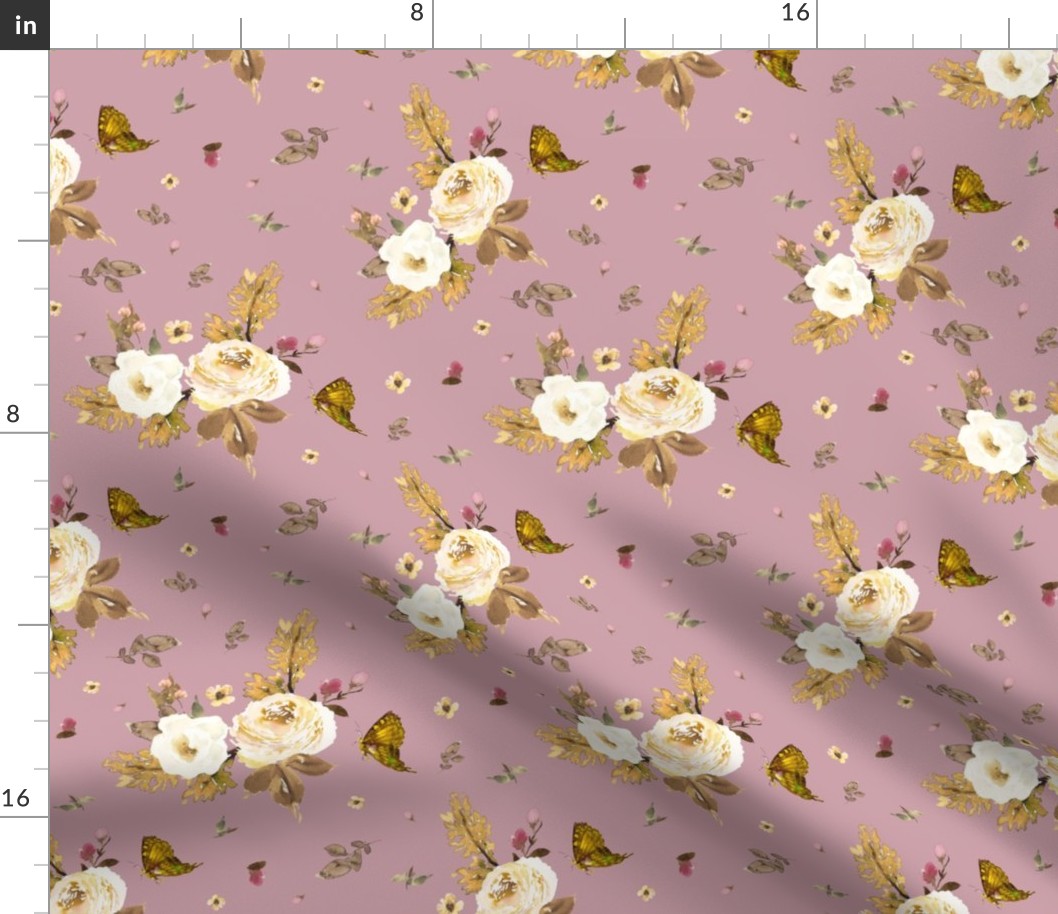 8" Gold and Ivory Florals - Winter Mauve