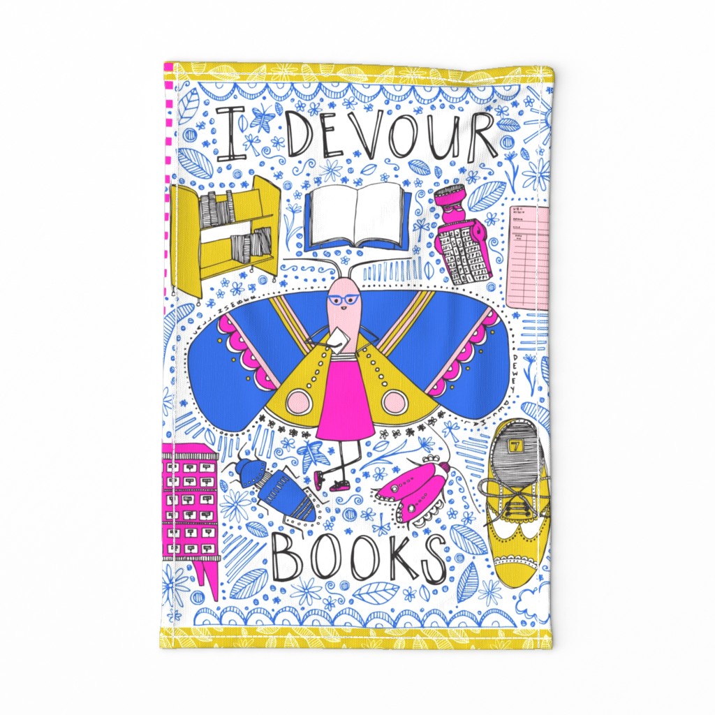 I Devour Books Pun Tea Towel