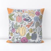 Pumpkin Fall Florals on Light Gray 