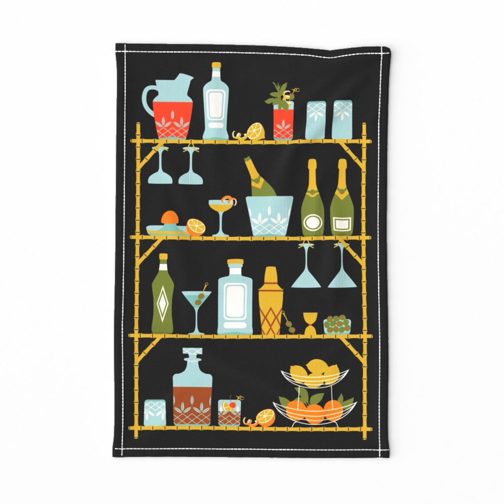 Retro Happy Hour tea towel black