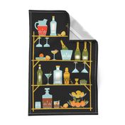 Retro Happy Hour tea towel black