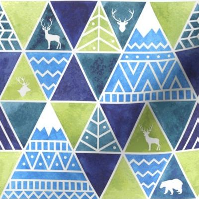 Geometric triangle blue and green  modern patterns 