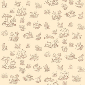 Tiny Dreams of Mushrooms in Red Toile