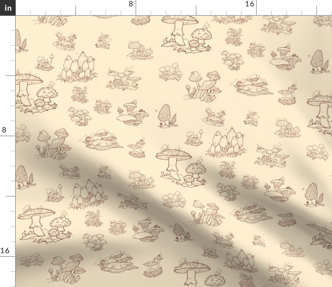 Tiny Dreams of Mushrooms in Red Toile