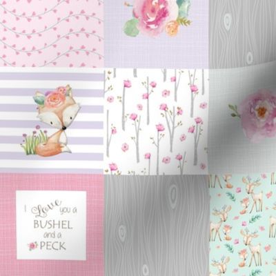 3" BLOCKS- Woodland Patchwork- I Love You a Bushel and a Peck Quilt Top - Baby Girl Blanket Gray Lavender Pink