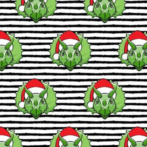 Christmas Triceratops - green on black stripes