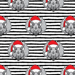 Christmas Triceratops - grey on black stripes