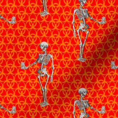 Skeleton on Red and Gold Biohazard