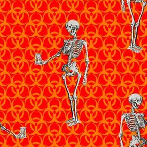 Skeleton on Red and Gold Biohazard