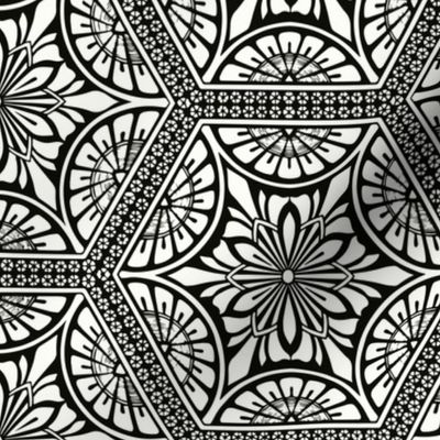 Polygon Tile Pattern, Black on Cream