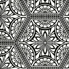 Polygon Tile Pattern, Black on Cream