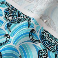 Tribal Designed Sea Turtles in Ocean Waves