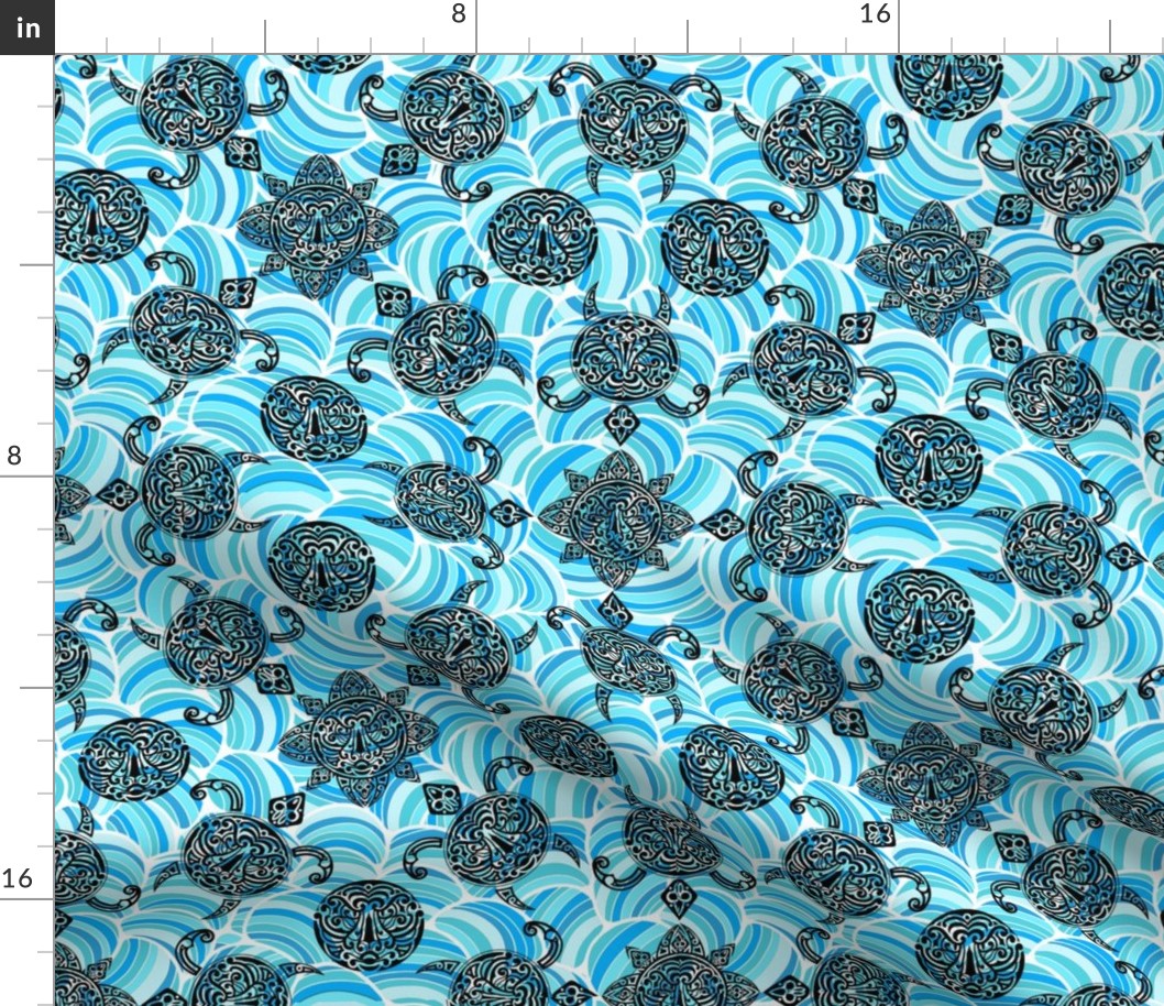 Tribal Designed Sea Turtles in Ocean Waves