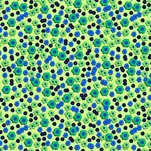 1960s Daisies - blue on green