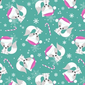 Santa Fox – Christmas Pink Santa Hat, Candy Canes + Snowflakes - Jade