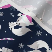 Santa Fox – Christmas Pink Santa Hat, Candy Canes + Snowflakes - Navy