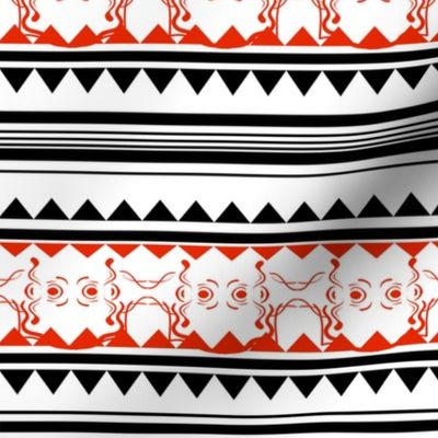 Native Polynesian Stripe Red Black on White