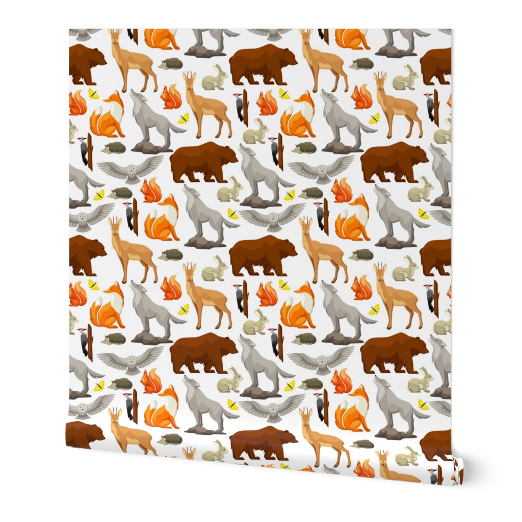 Woodland Forest Animals on White