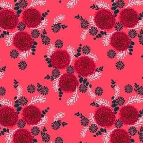chrysanthemums // linocut florals - bright pink
