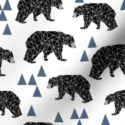 geo bear fabric // blue triangle geo trendy hipster bear woodland kids nursery baby design