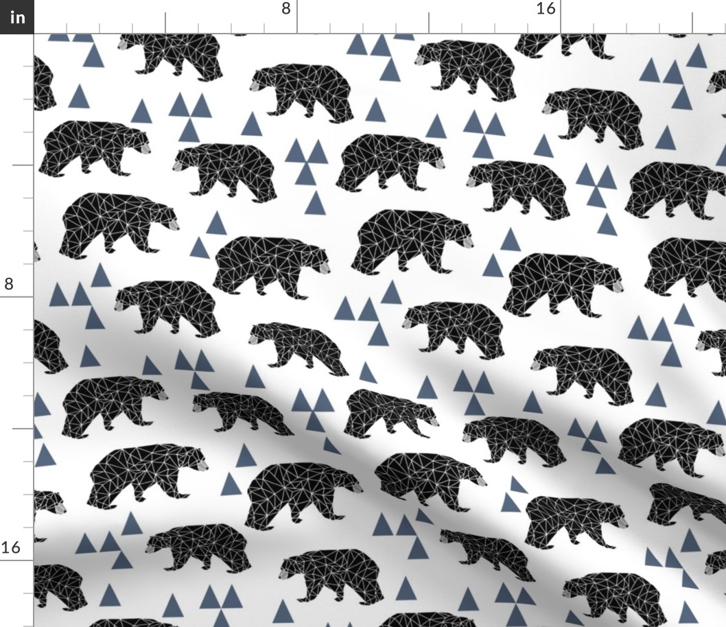 geo bear fabric // blue triangle geo trendy hipster bear woodland kids nursery baby design