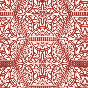 Holiday Geometry, Polygon Tile Pattern, Red on Cream