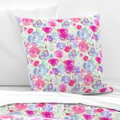 Watercolor floral pattern in pink and indigo