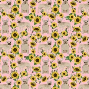 SMALL - French Bulldog frenchie sunflowers floral dog silhouette dog breed fabric 