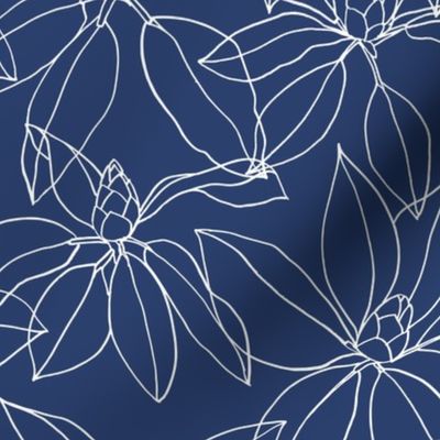 Rhododendrons with a delicate white line on navy blue