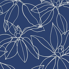 Rhododendrons with a delicate white line on navy blue