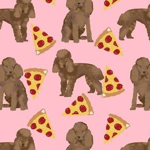 toy poodle pizza fabric - cute light brown poodle pizza design food fabric - pink