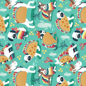 Mexican tacos dogs team TEA TOWEL // repeated pattern rotated // mint 