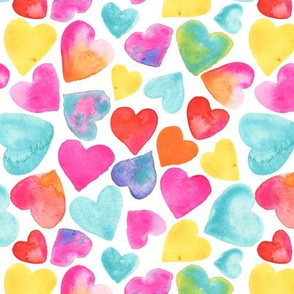 Watercolor Hearts Colorful