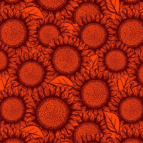 Sunflowers Dark Orange + Red (large scale)