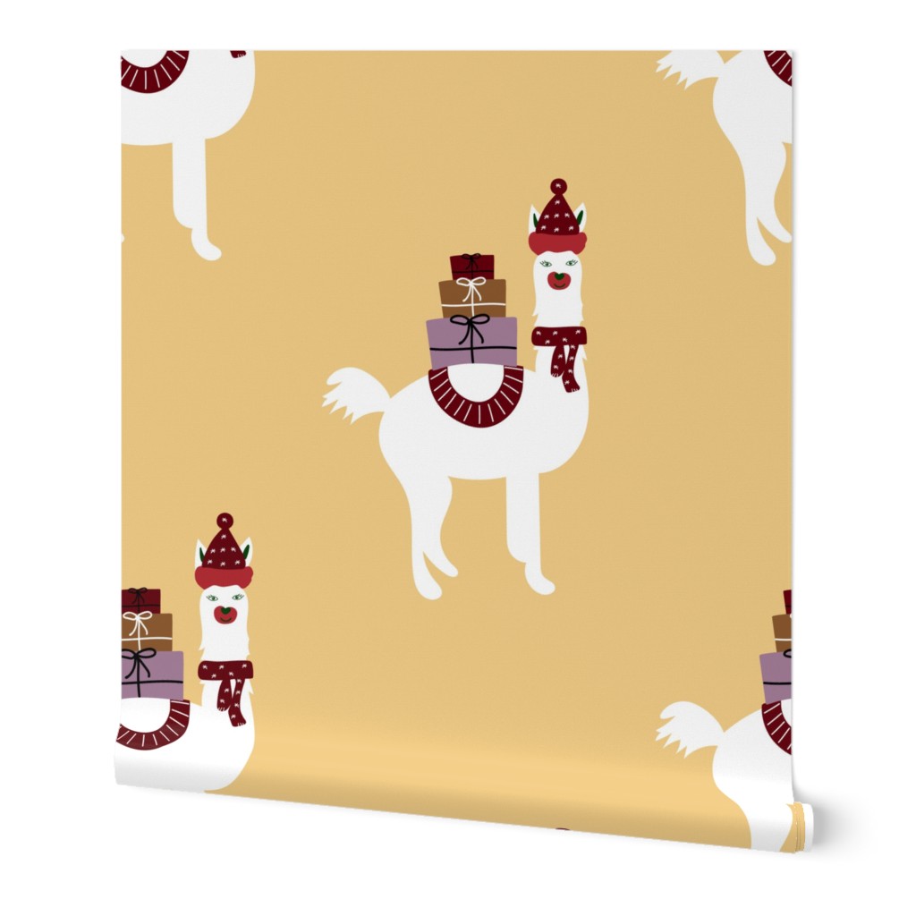 Christmas Llama On Yellow