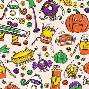 Monster Halloween Candy Bots DIRECTIONAL in Orange, Black, Purple, & Green // Fall Holiday Themed Candy Shaped Robots // Nerdy Halloween