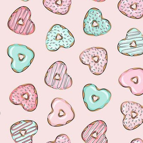 (small scale) heart shaped donuts - valentines pink & mint  on pink (toss) C18BS