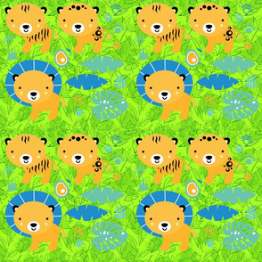 Lions and Tigers on Forest Leaves