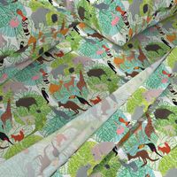 Zoo Animals on Lacey Jungle Leaves