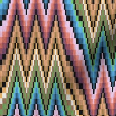Bargello Flame Stitch in Pink Blue Gold and Green
