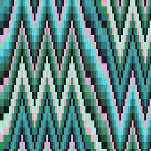 Bargello Flame Stitch in Teal Turquoise Green and Pink