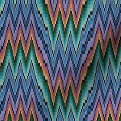 Bargello Flame Stitch in Purple Teal and Orange with Black