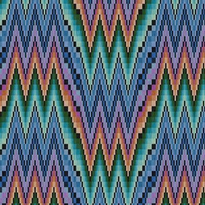 Bargello Flame Stitch in Purple Teal and Orange with Black
