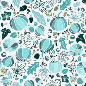 Fall Fruits in Frosty Blues on White