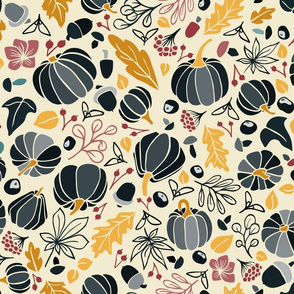 Fall Fruits in Navy and Yellow