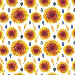 Sunflowers and seeds watercolor pattern