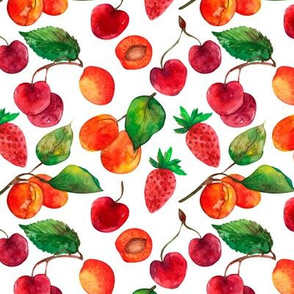 Fruits and Berries summer watercolor seamless pattern on white