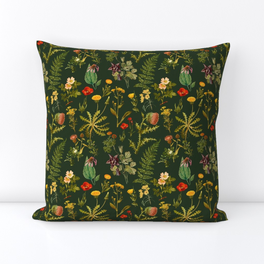 vintage  wildflowers -dark green