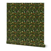 vintage  wildflowers -dark green